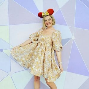 Neutral Floral Puff Sleeve Dress